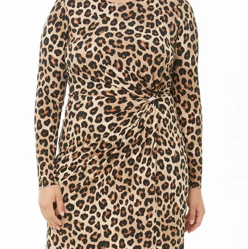 Asymmetrical Leopard Print Twist-Waist Dress